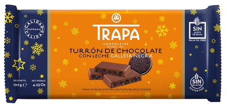 Turron milk chocolate with Oreo, Trapa 120g WITHOUT PALM OIL Spain