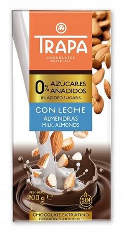 Trapa natural milk chocolate with almonds 100g NO SUGAR Spain