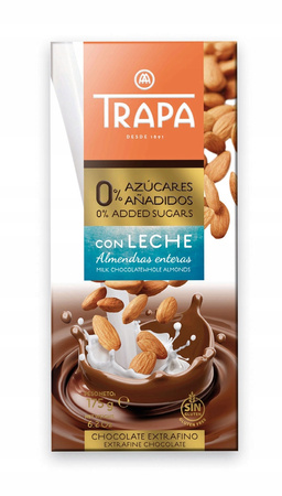 Trapa Natural Milk Chocolate with Almonds WITHOUT SUGAR AND GLUTEN Spain